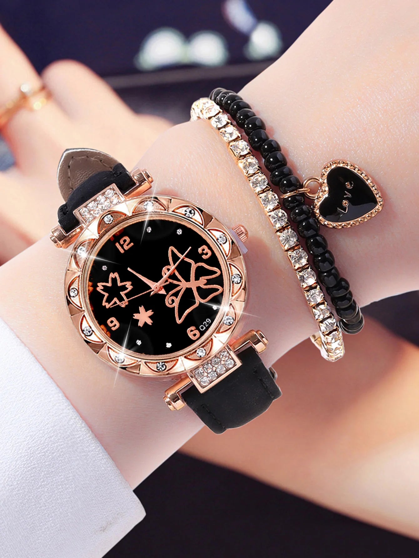 Starry Sky Diamond Watch & Bracelet Set β 3PCs Women's Quartz Gift Set