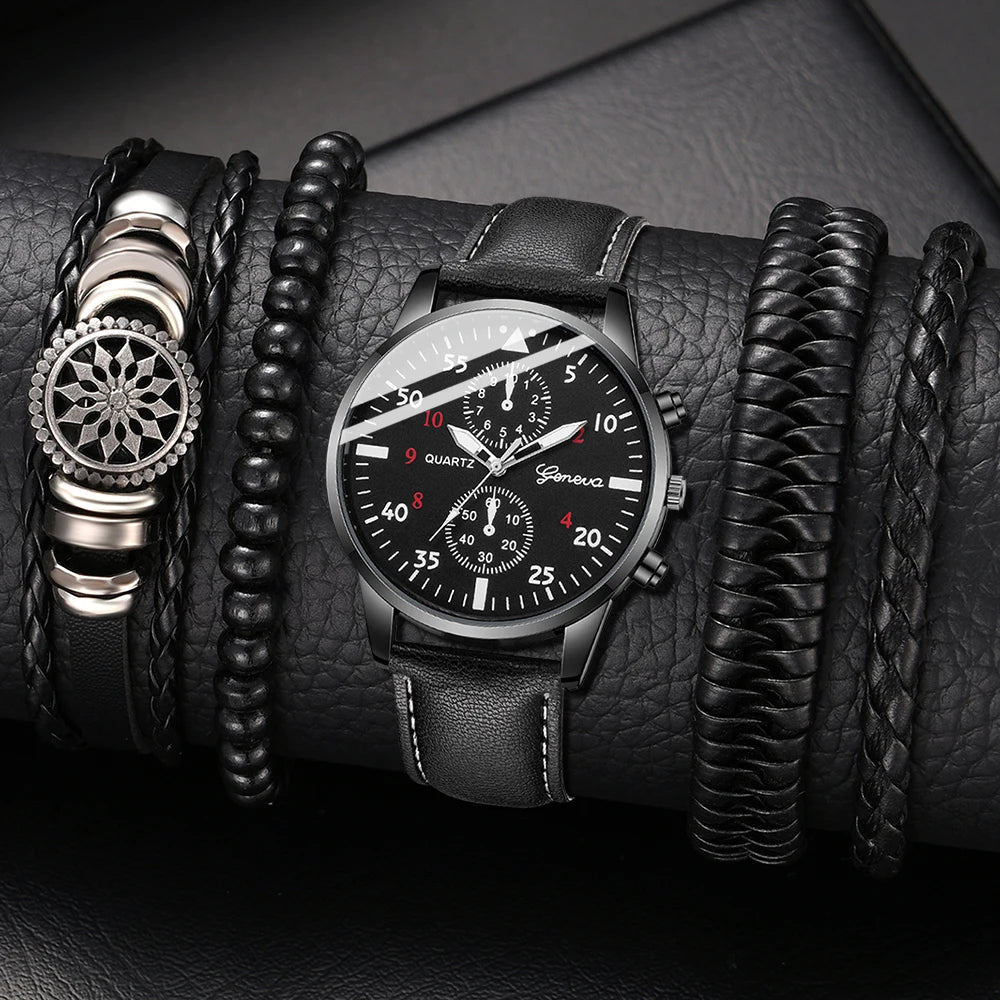 Hip Hop Men’s Luxury Watch & Bracelet Set – Sporty Street Style Wristwatch