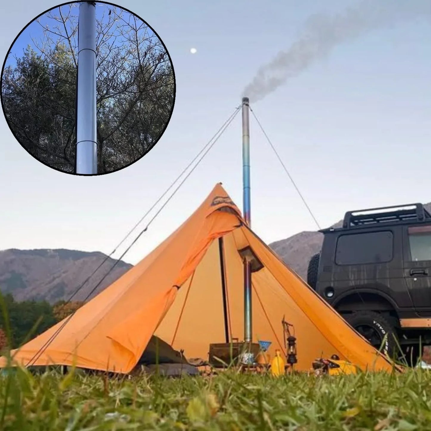 Portable 3m Titanium Chimney with Stainless Steel Cap β Tent Stove Pipe Kit