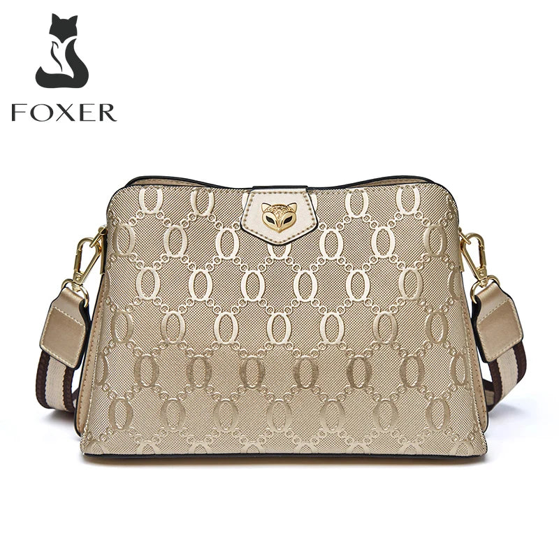 FOXER Luxe β Monogram Leather Shoulder Crossbody Bag