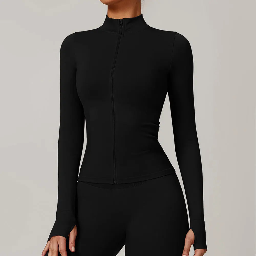 Seamless Zip-Up Sports Jacket – Women’s Long Sleeve Activewear for Yoga & Running
