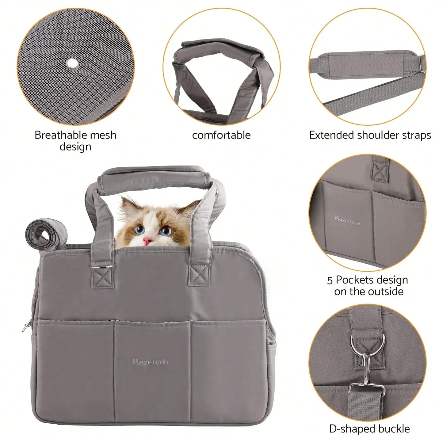 Women's Pet Carrier Handbag β Removable Dark Gray Purse for Small Dogs & Cats