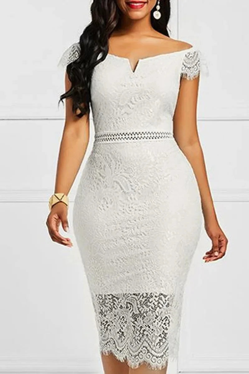 ÉclatCharm – Off-Shoulder Lace-Up Evening Dress with V-Neck Elegance