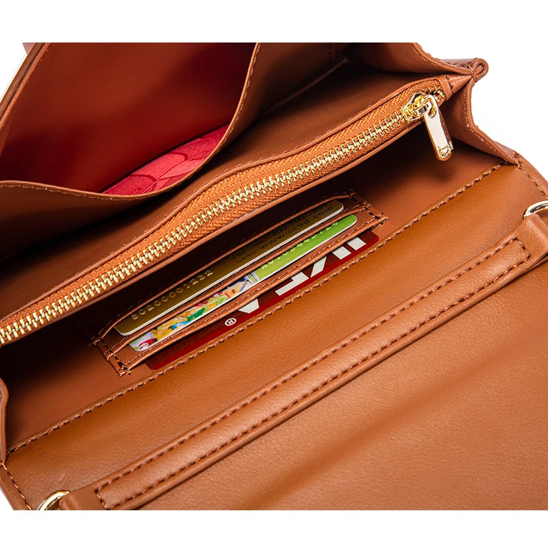 CHCH Women’s Magnetic Chain Shoulder Bag – Small Square Crossbody Wallet (Brown)