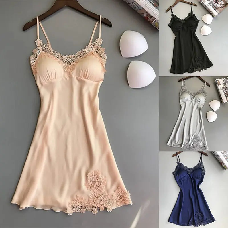 Sexy Women’s Silk Suspender Nightdress – Ice Silk Satin