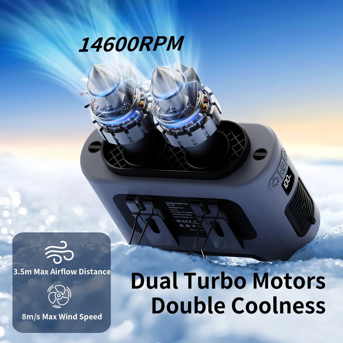 Socool 14500mAh Portable Waist Fan β Dual Airflow, Turbo Motor, Flashlight & Power Bank