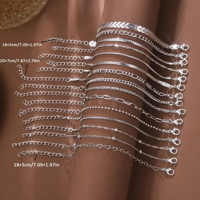 ShineLink β 15PCS Silver Chain & Bead Bracelet Set