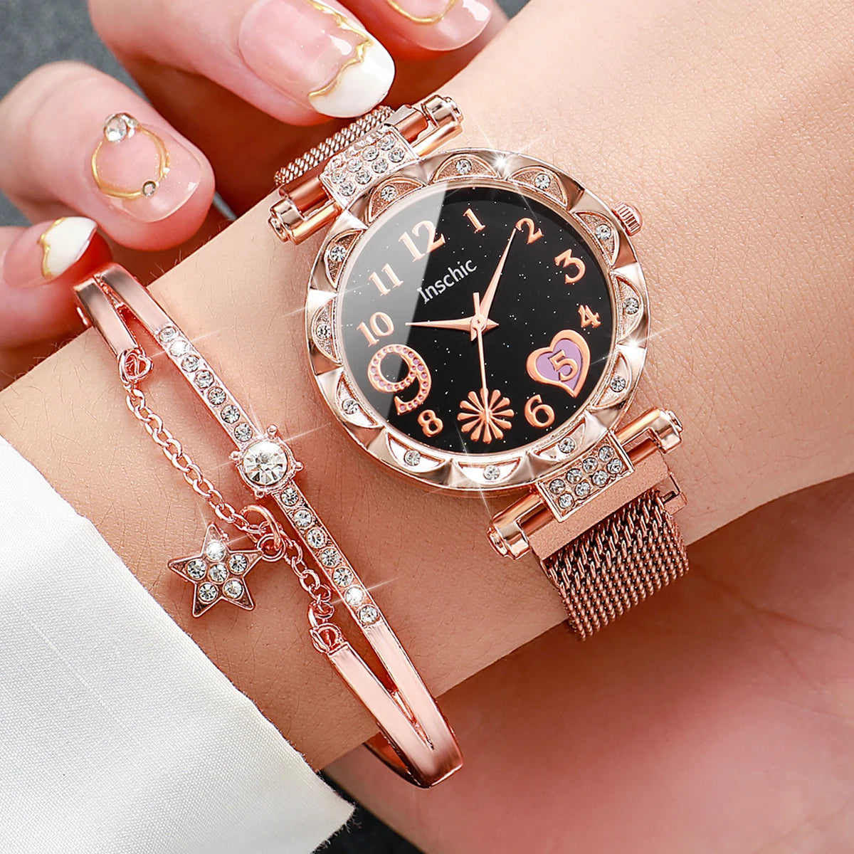 Floral Glow Watch & Bracelet Set β Elegant 2PCS for Women