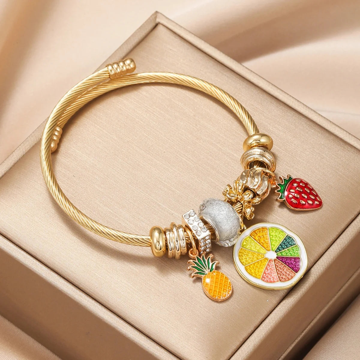 Fashion Stainless Steel Multi-Element Love Beaded Bracelet for Women