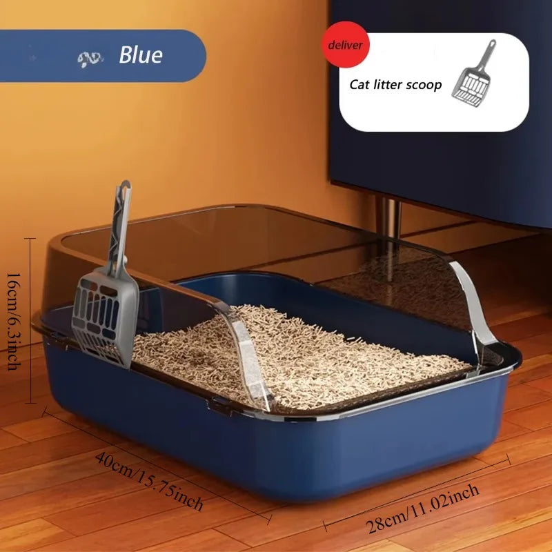 Semi-Closed Cat Litter Box β Large Non-Stick Splashproof Toilet with Removable Tray
