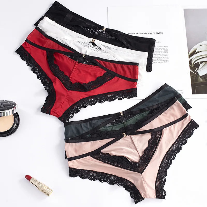 Ice Silk Hollow Lace Thong – Sexy Embroidered Panties for Women