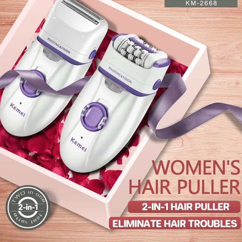 Kemei Rechargeable 2-in-1 Epilator & Shaver for Women β Smooth Skin Hair Removal Machine