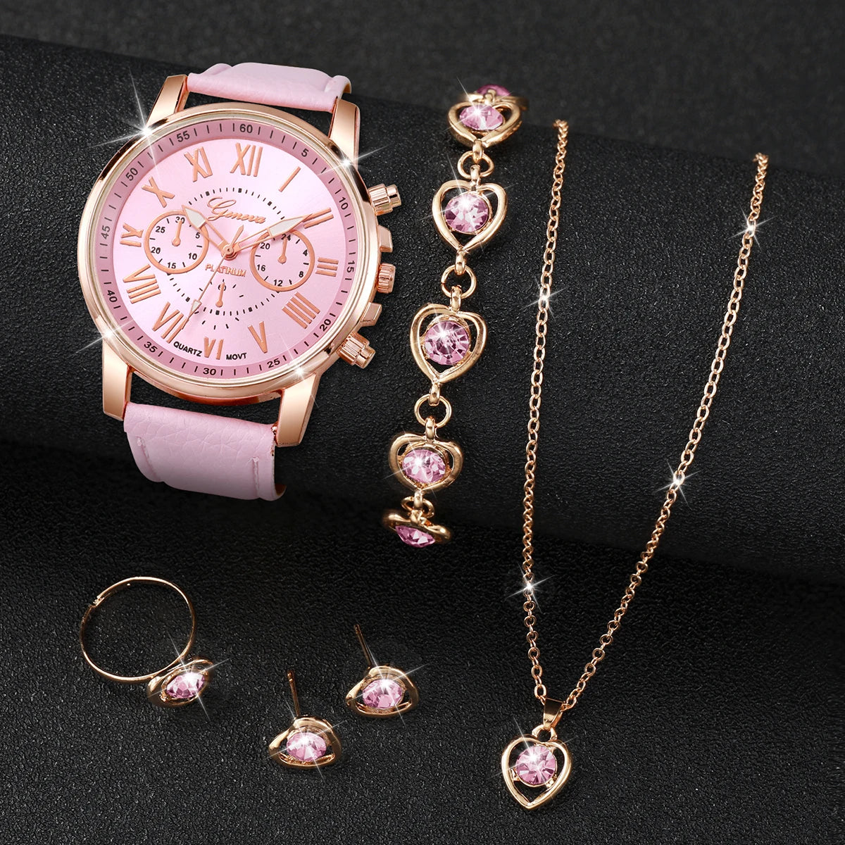 LoveTime β 5/6PCS Women's Leather Watch & Jewelry Set