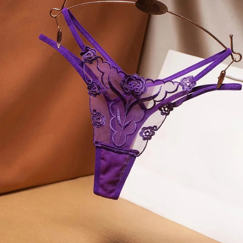 Embroidered Mesh G-String β Seamless Sexy Sheer Thong for Women
