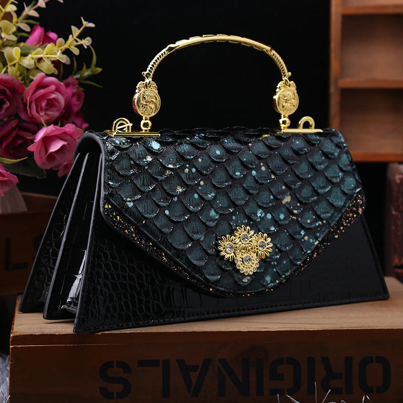 ViperLuxe β 2025 Snake-Print Leather Crossbody Shell Bag