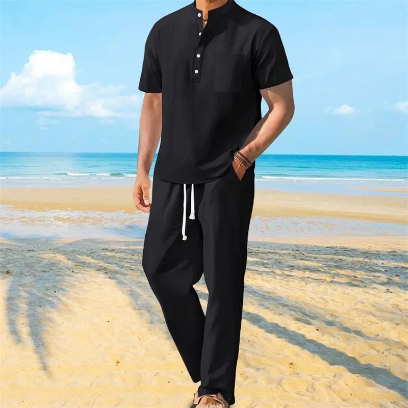 UrbanEase – Men’s Solid Henley & Pants Set