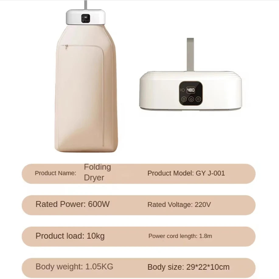Portable Foldable Electric Clothes Dryer β Compact Laundry Dryer with Timer & Dryer Bag