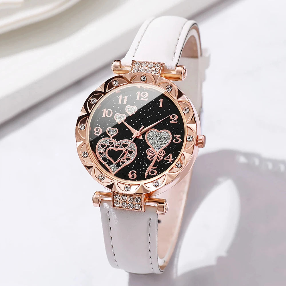 Shiny Rhinestone Watch & Faux Pearl Jewelry Set โ 4PCS Elegant Gift for Her