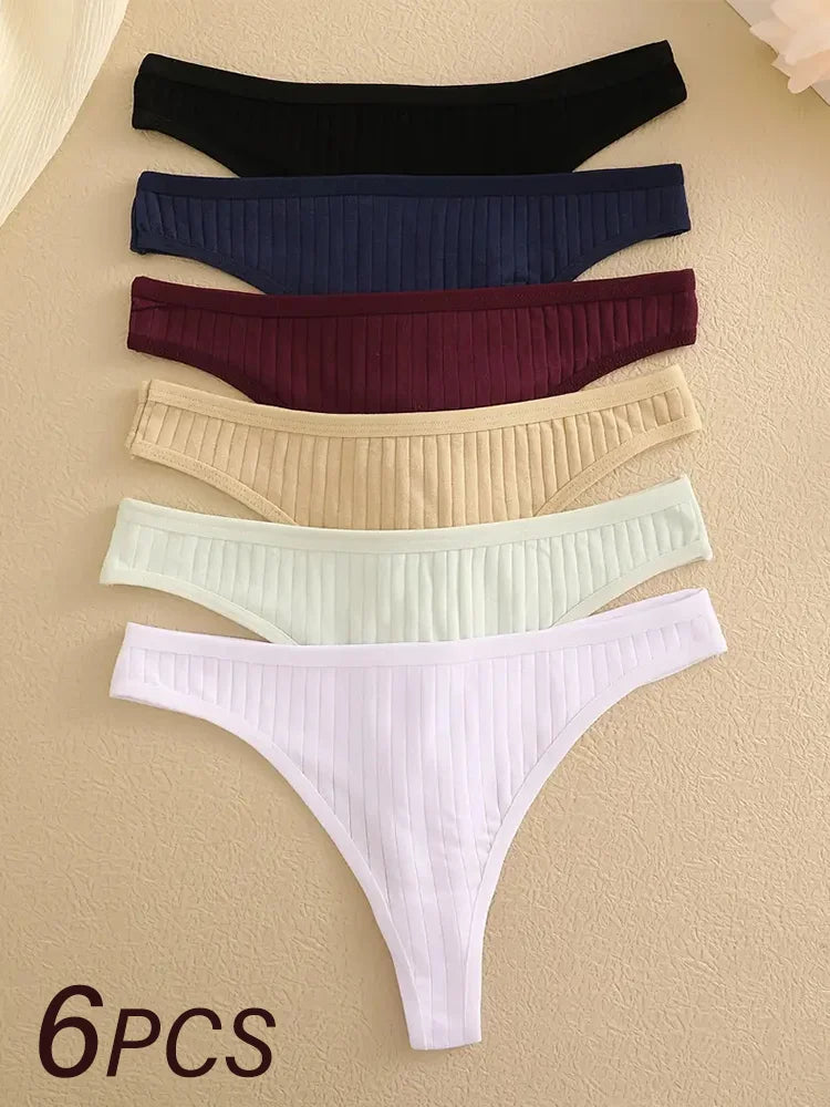 PureLine β 6PCS Women's Cotton Ribbed Thong Set