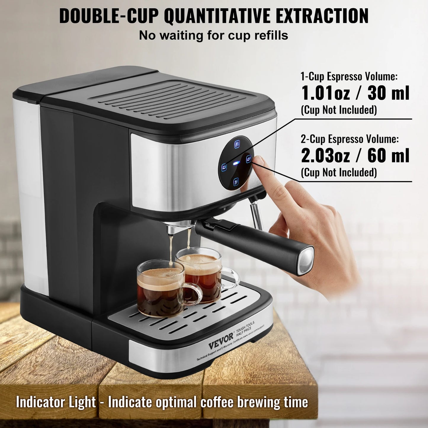 VEVOR 15-Bar Espresso Machine β Semi-Automatic Coffee Maker with Milk Frother