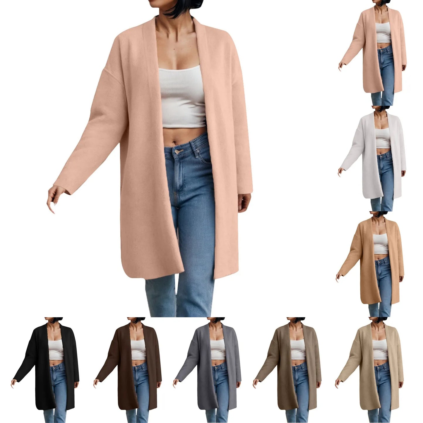 CozyEase β Women's Long Knit Cardigan with V-Neck & Open Front