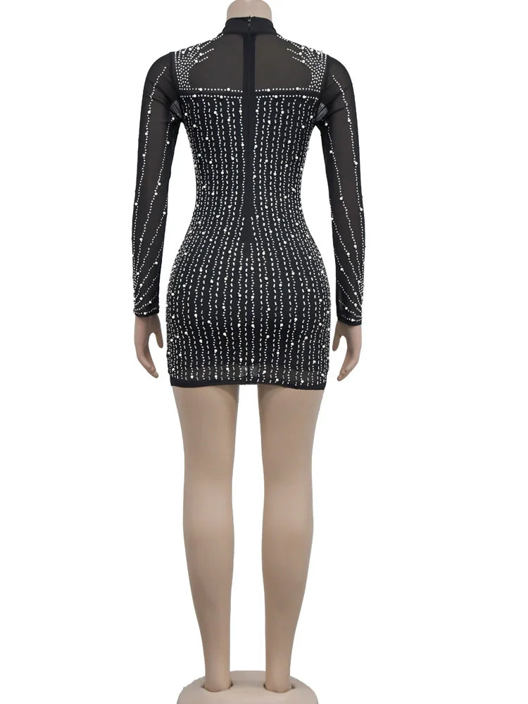 CrystalFrost β Fringed Pearl & Rhinestone Mini Dress for Glam Parties