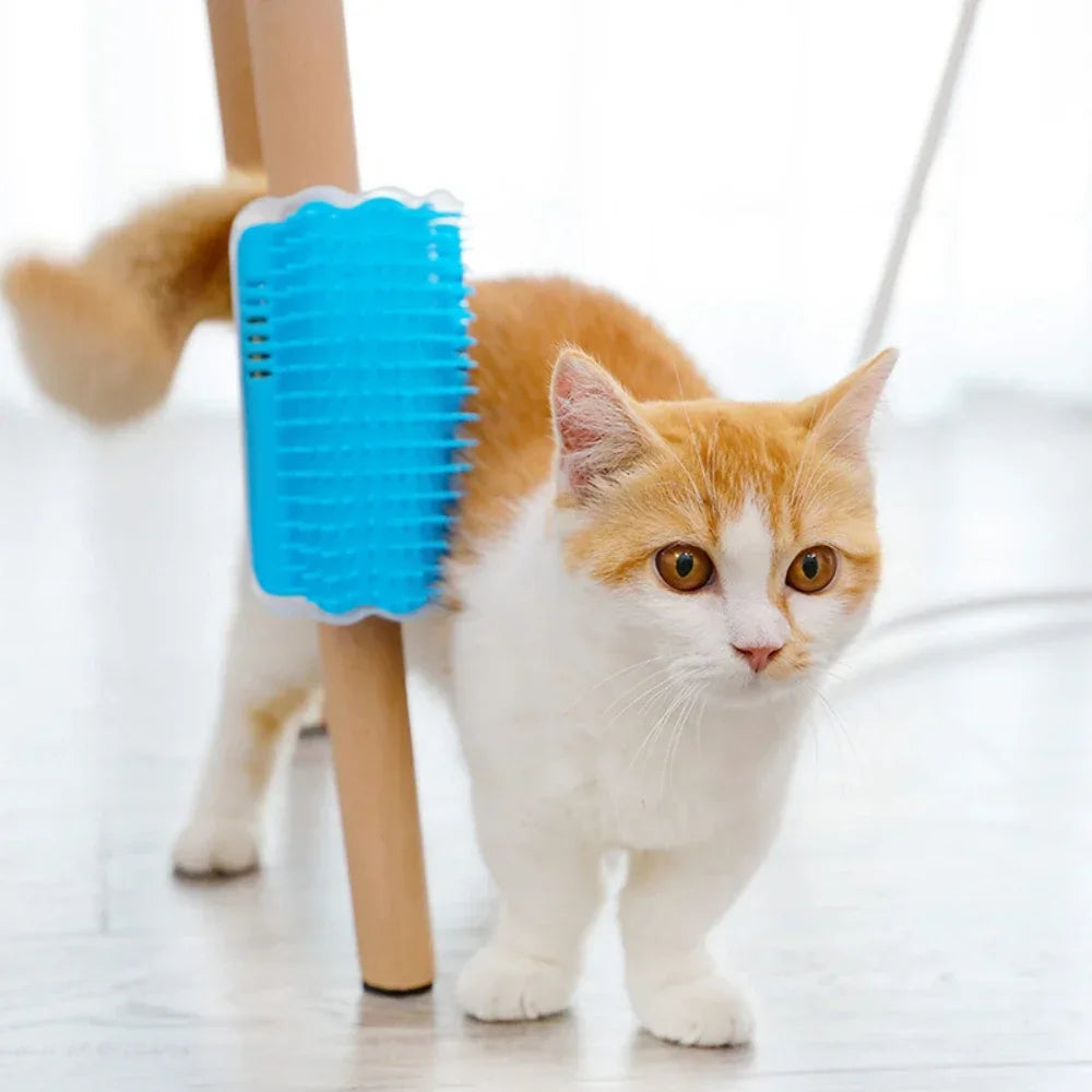 Cat Corner Brush & Scratching Tower β Self-Grooming Tree with Scratcher & Sandbox Base