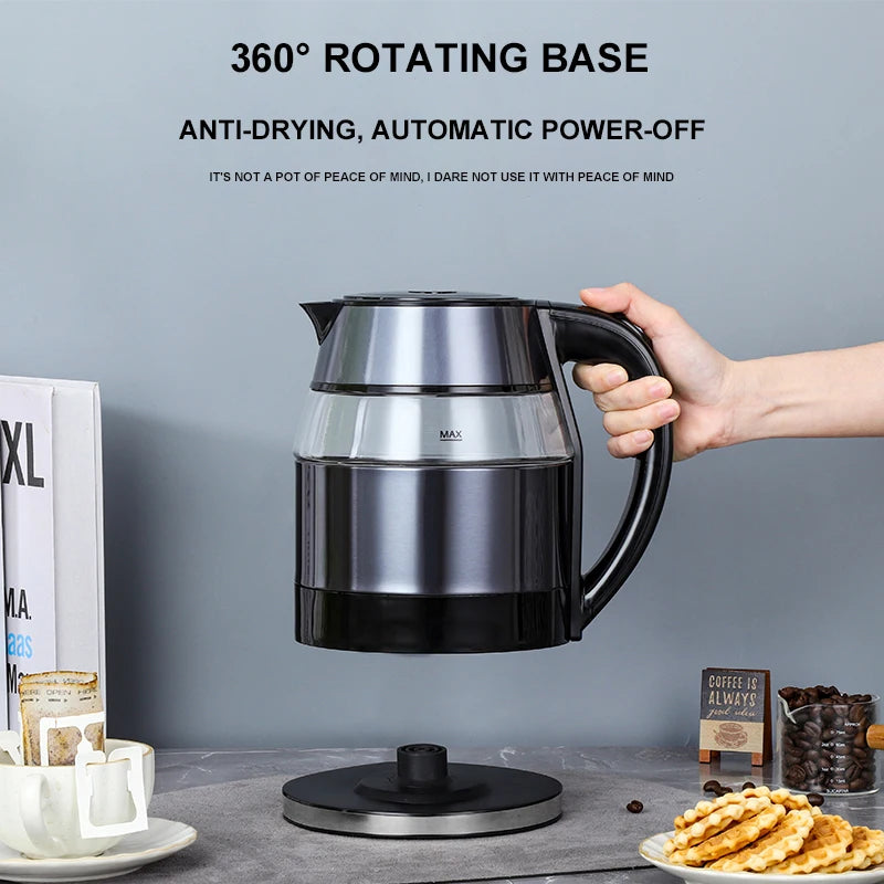 GELAIBO Double-Layer Electric Kettle β High Borosilicate Glass, Color Steel, Anti-Dry Protection