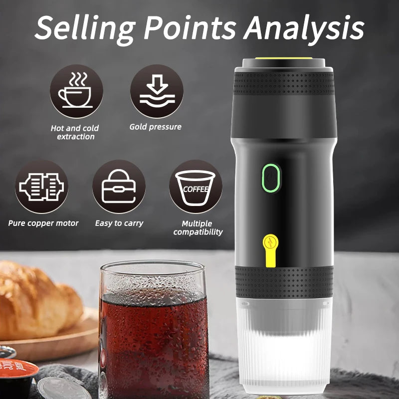 Portable Automatic Espresso Machine β For Large/Small Capsules & Ground Coffee