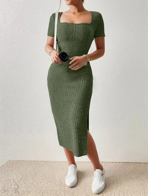 CurveKnit β Women's Summer Slit Bodycon Knit Dress