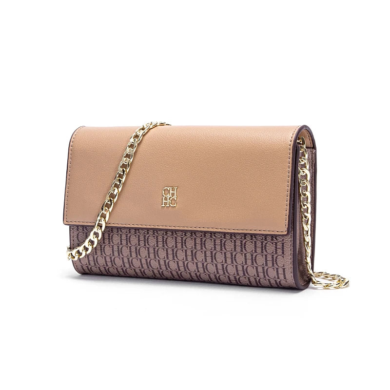 CHCH Women’s Magnetic Chain Shoulder Bag – Small Square Crossbody Wallet (Brown)