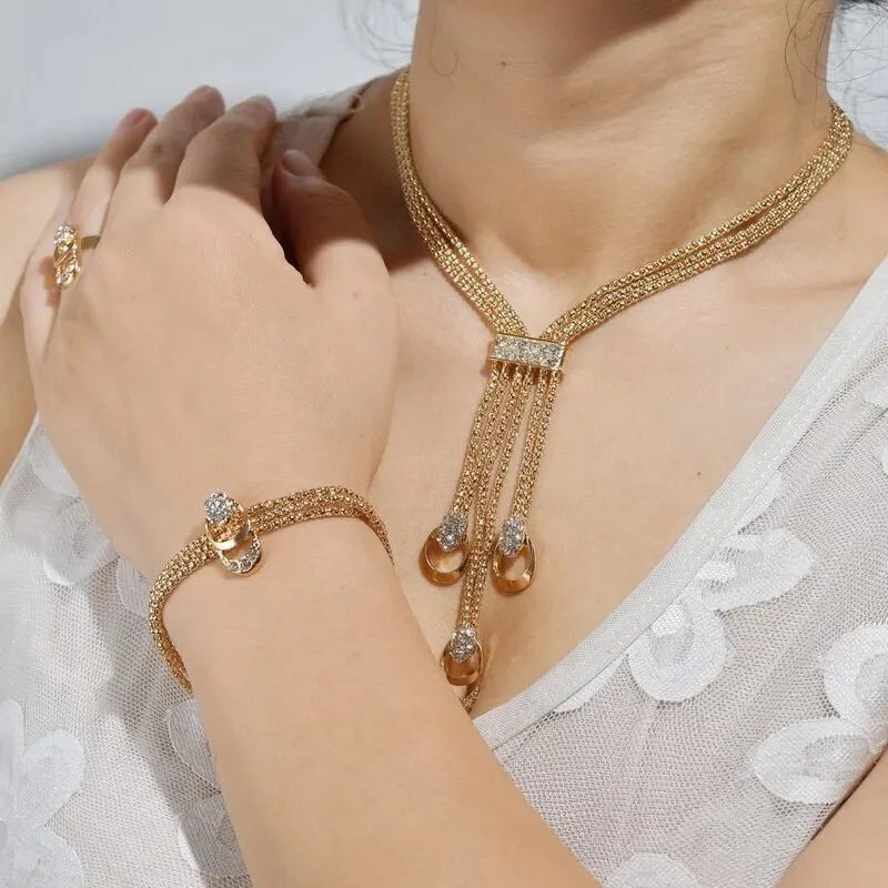 4PCS Women's Gold Jewelry Set β Necklace, Bracelet, Earrings & Ring Elegance Kit