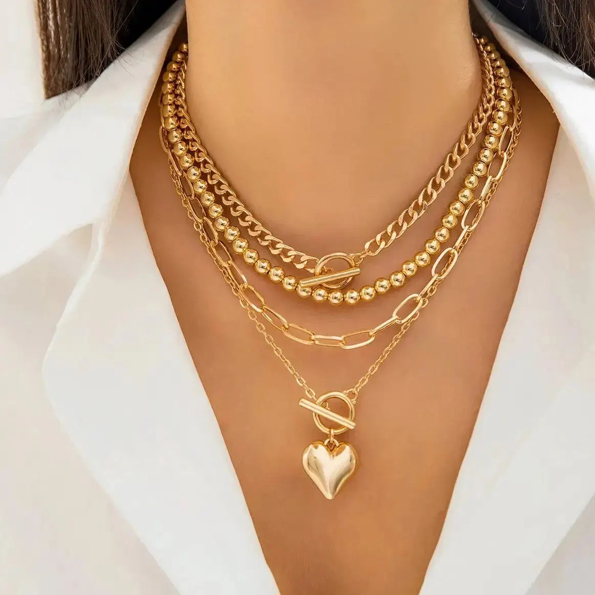 Golden Edge β 4PCS Y2K Heart Pendant Necklace Set
