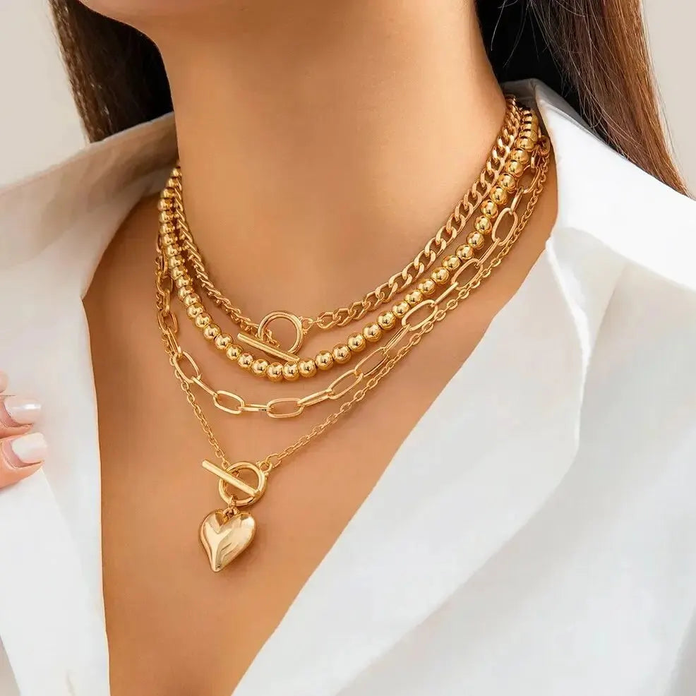Golden Edge β 4PCS Y2K Heart Pendant Necklace Set
