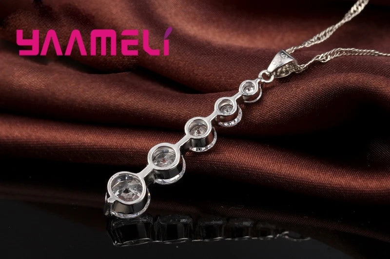 925 Silver Crystal Wedding Jewelry Set โ Long Drop Earrings & Pendant Necklace for Women