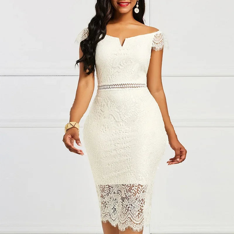 ÉclatCharm – Off-Shoulder Lace-Up Evening Dress with V-Neck Elegance