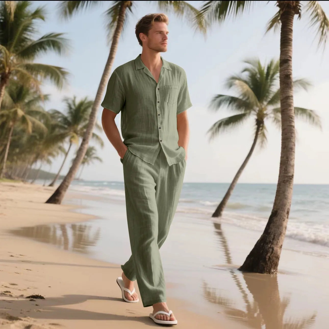 CoastalEase – Men's Linen Summer Set (Shirt + Pants)