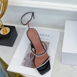 DiamondBloom β Rhinestone Chain Square Toe Sandals