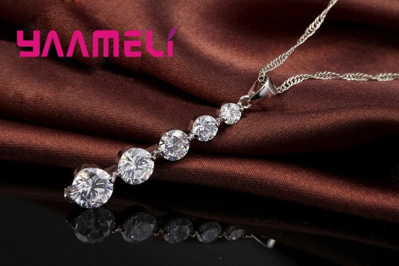 925 Silver Crystal Wedding Jewelry Set โ Long Drop Earrings & Pendant Necklace for Women