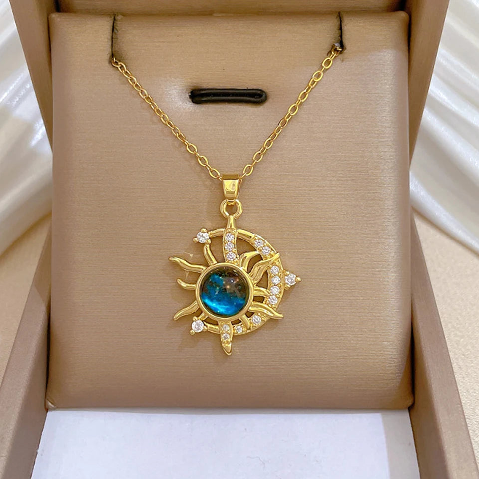 Titanium Star & Planet Pendant Necklace β Gold Astronaut Moon Charm Jewelry for Women