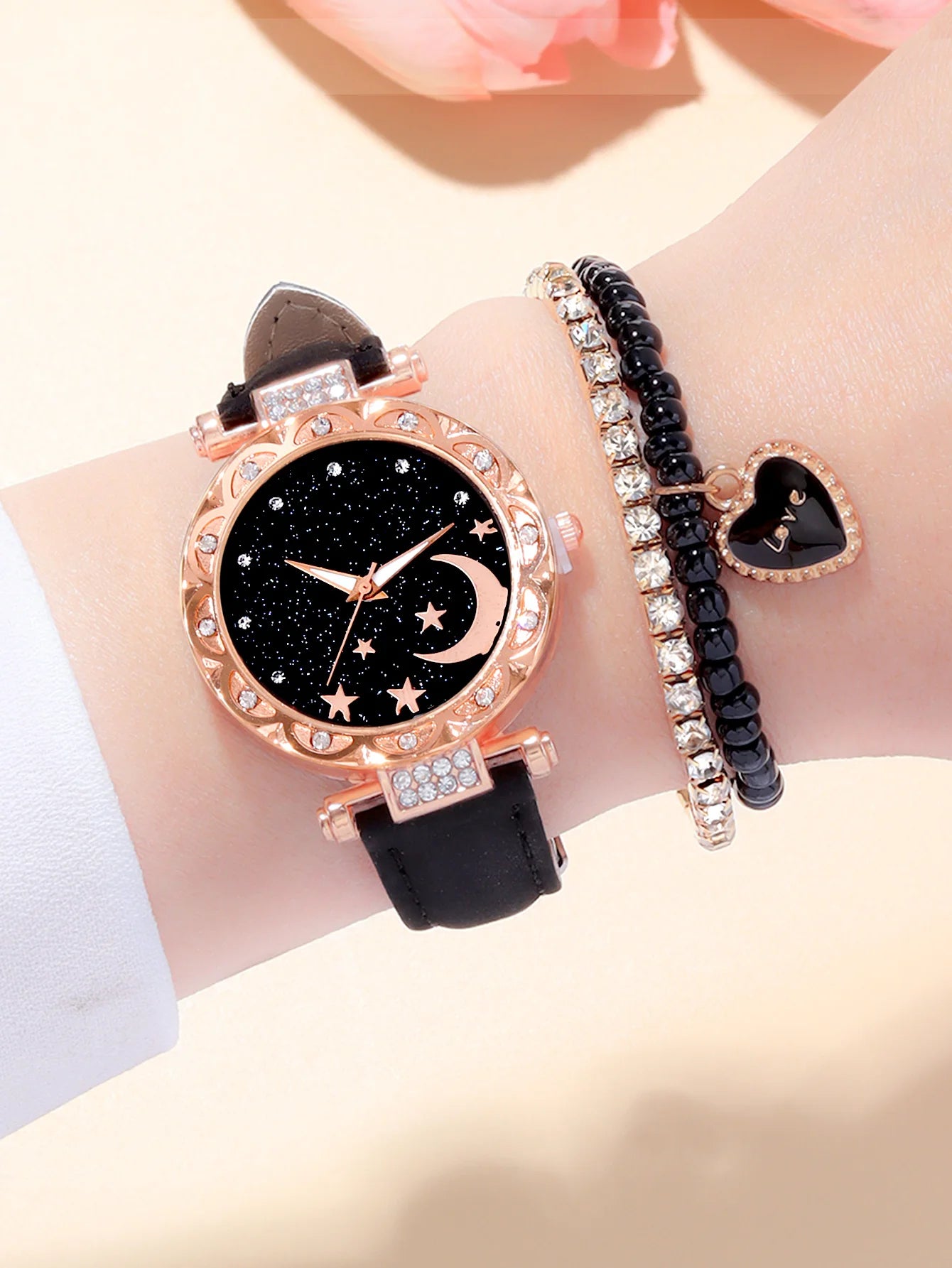 Starry Sky Diamond Watch & Bracelet Set β 3PCs Women's Quartz Gift Set