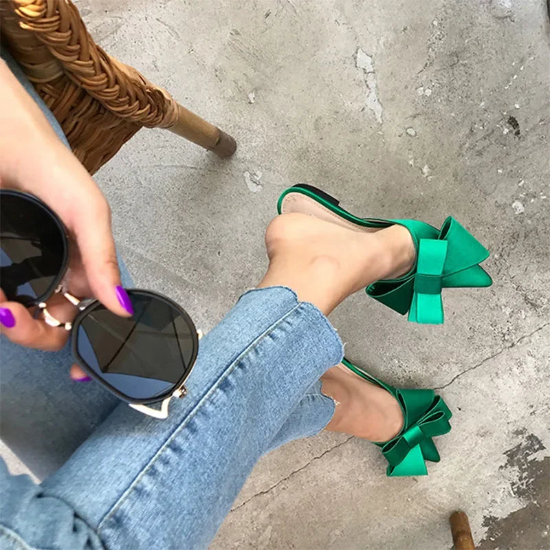 SilkBow 2025 β Korean Satin Pointed Flat Slippers
