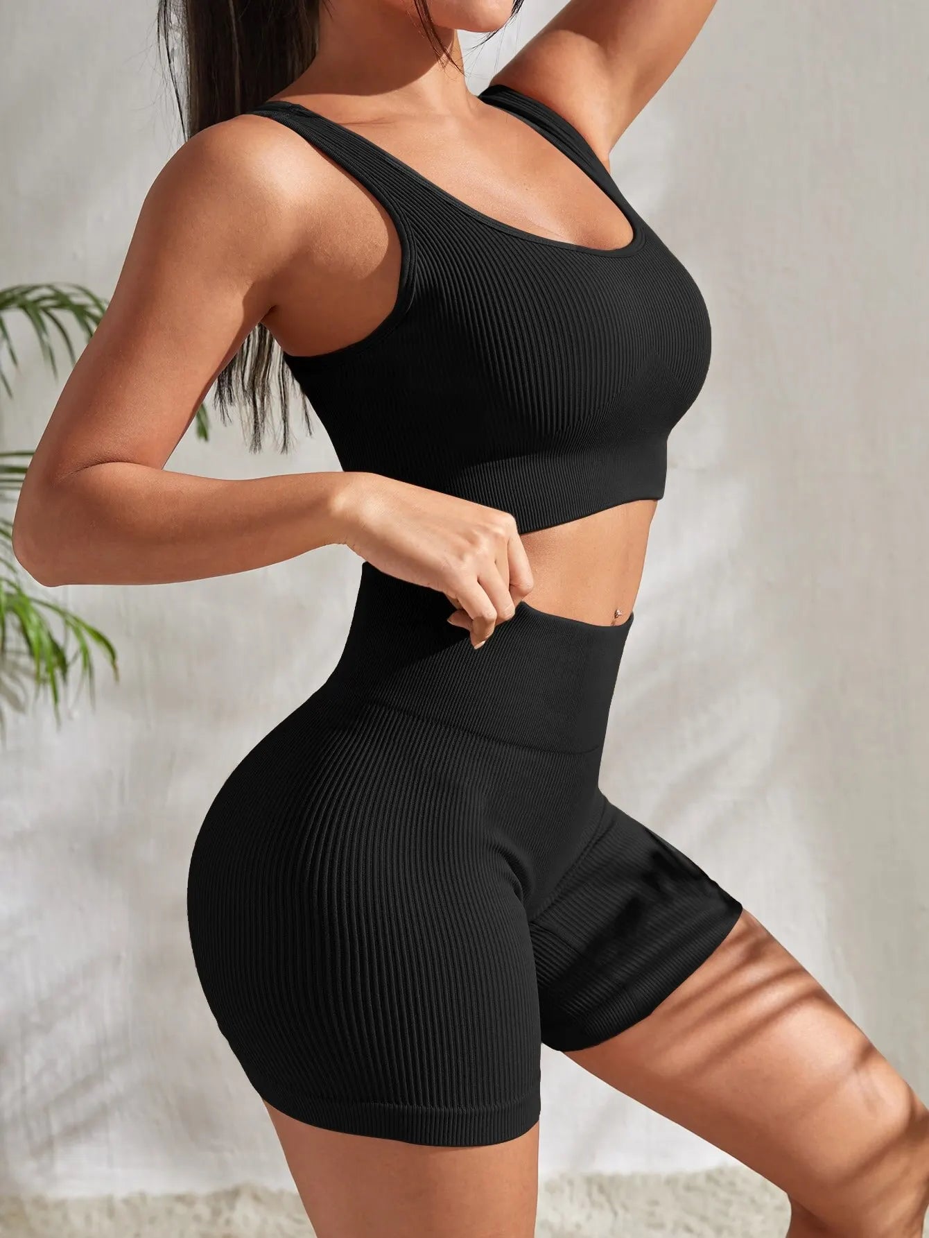 Seamless Ribbed Yoga Set β 2-Piece Crop Tank & High Waist Shorts for Women