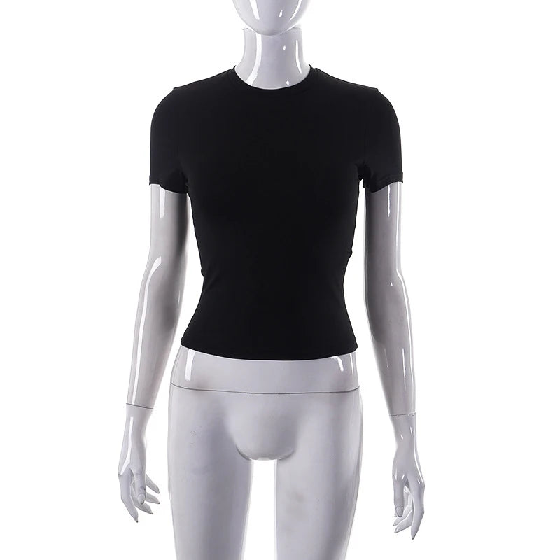 Essential Soft Crop Tee β Casual Solid Short Sleeve T-Shirt for Women