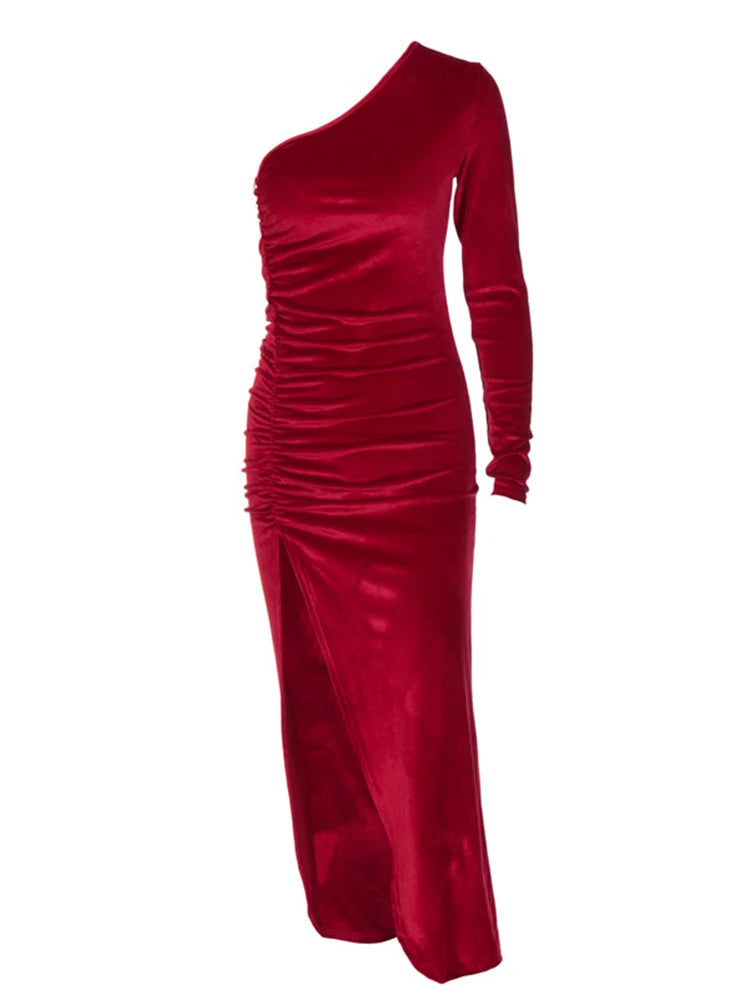 Elegant Velvet Bodycon Midi Dress β Long Sleeve Split Party Dress for Women