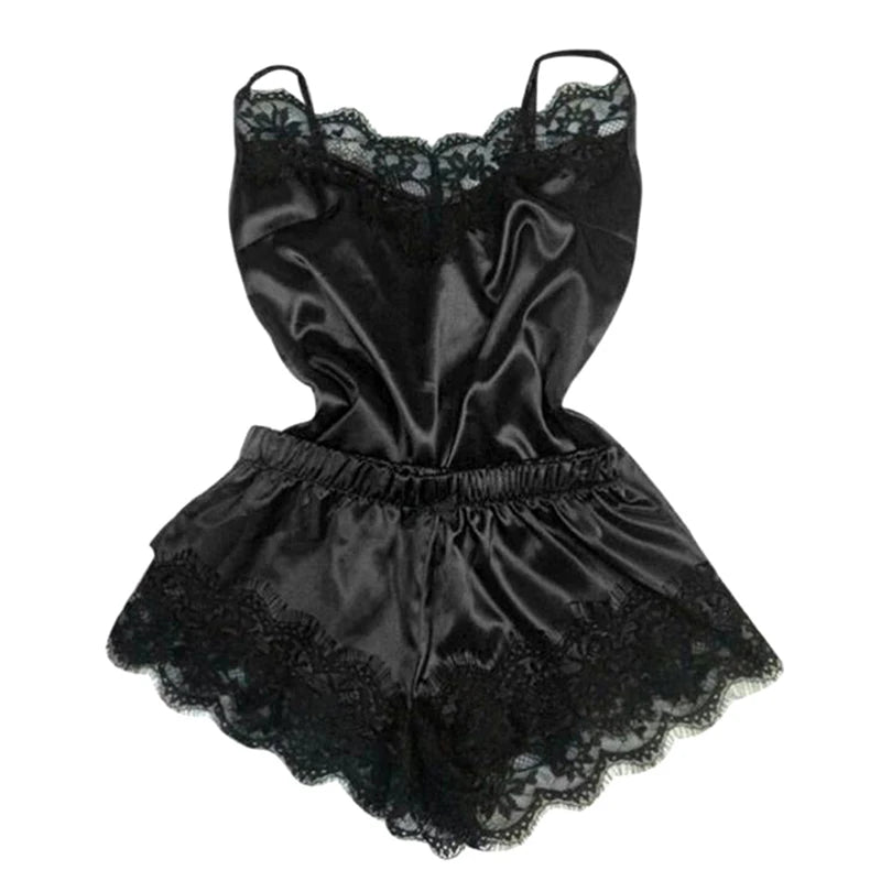 SilkWhisper – Lace Trim Satin Cami Set