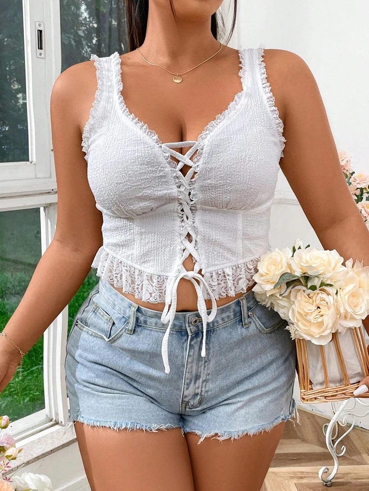 CurveMuse – Plus Size Lace V-Neck Cami