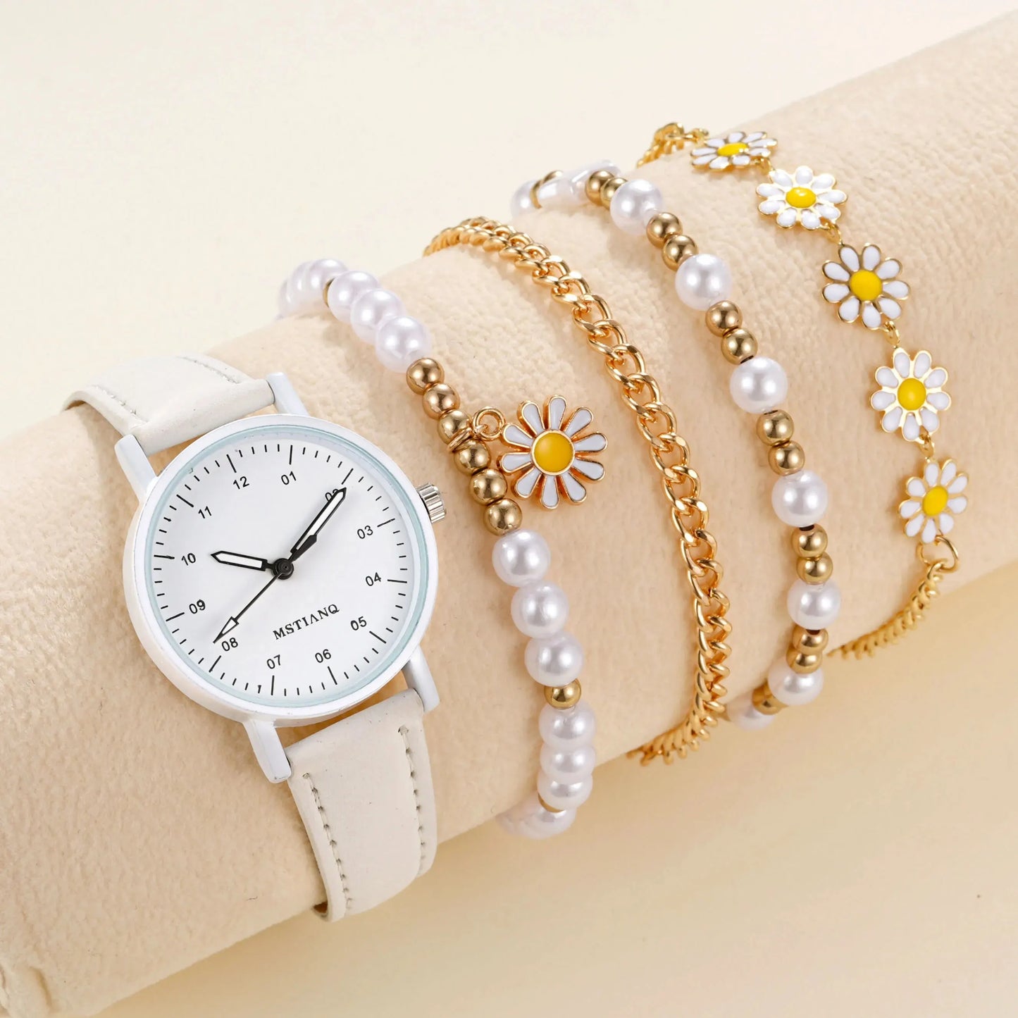 StarBloom – 5PCS Girls’ Pearl & Charm Bracelet Watch Set