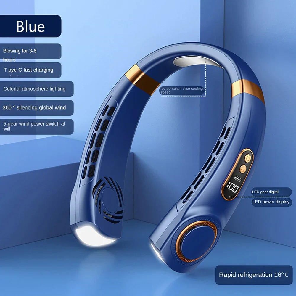 Bladeless Neck Fan β USB Rechargeable Silent Fan with 5 Speeds & Digital Display