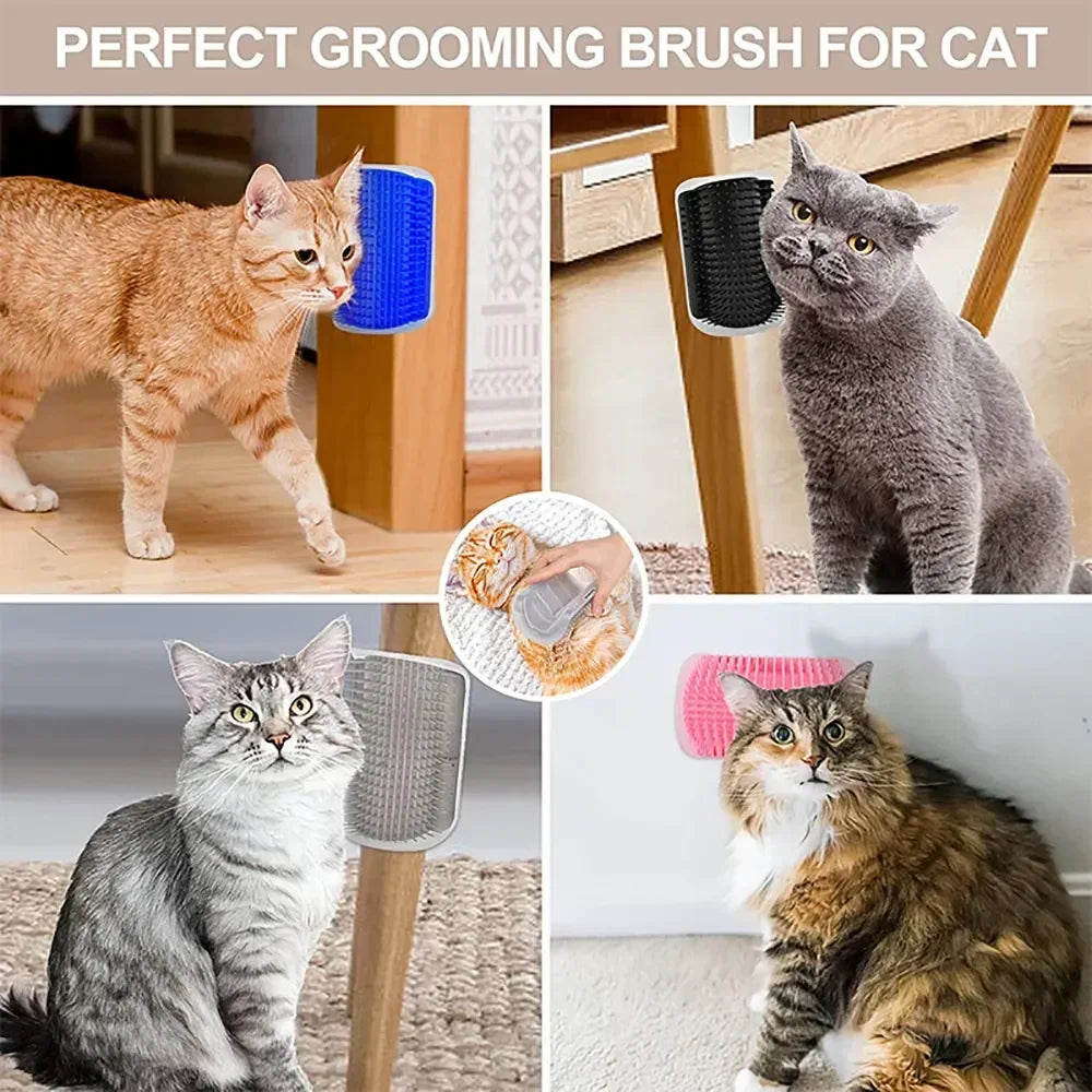 Cat Corner Brush & Scratching Tower β Self-Grooming Tree with Scratcher & Sandbox Base